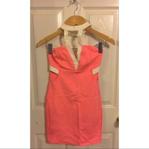 Neon coral bodycon dress